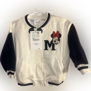 Zara Minnie Mouse Varsity Jacket NWT Size 12-18M . Cream and Navy